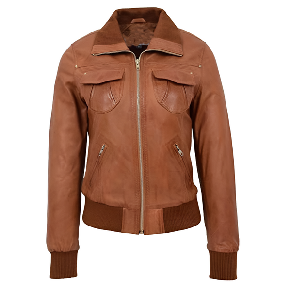 Lisa Brown Bomber Leather Jacket | Leather Jacket