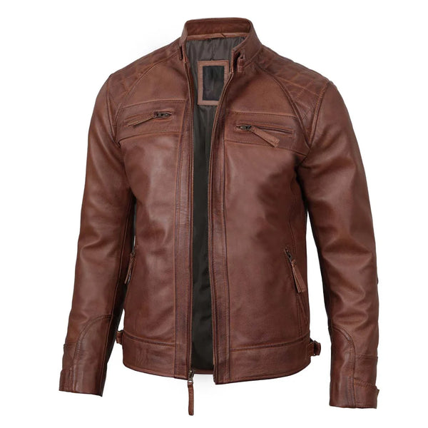 Brown Quilted Cafe Racer Leather Jacket | Echo Leather