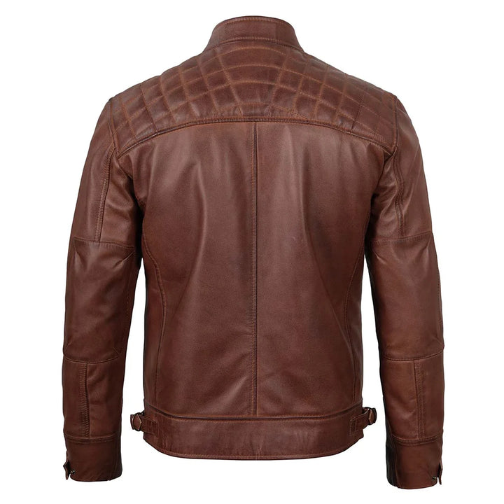 Brown Quilted Cafe Racer Leather Jacket | Echo Leather