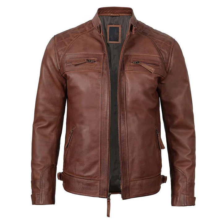 Brown Quilted Cafe Racer Leather Jacket | Echo Leather