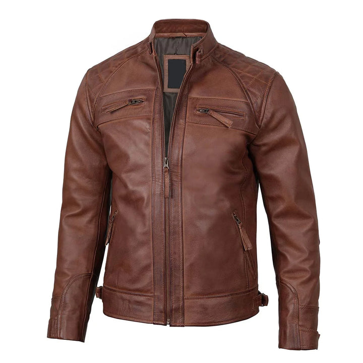 Brown Quilted Cafe Racer Leather Jacket | Echo Leather