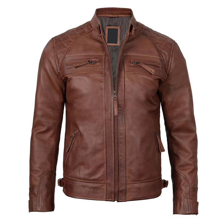 Brown Quilted Cafe Racer Leather Jacket | Echo Leather