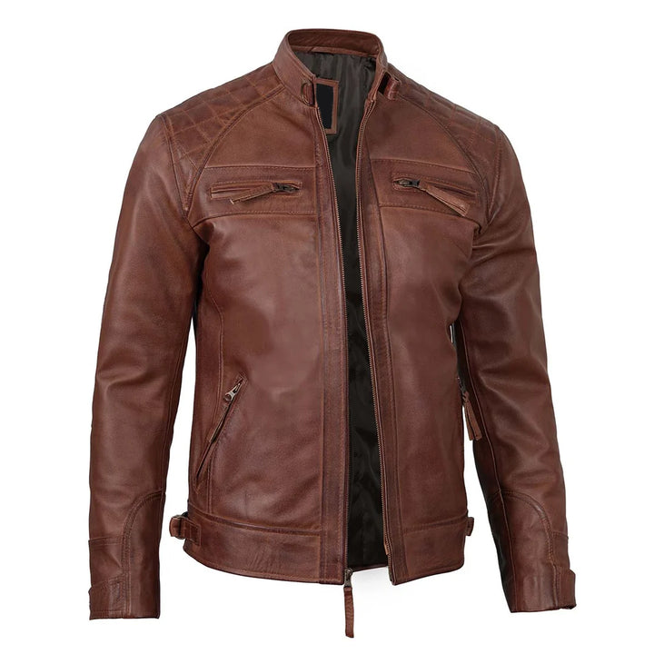 Brown Quilted Cafe Racer Leather Jacket | Echo Leather