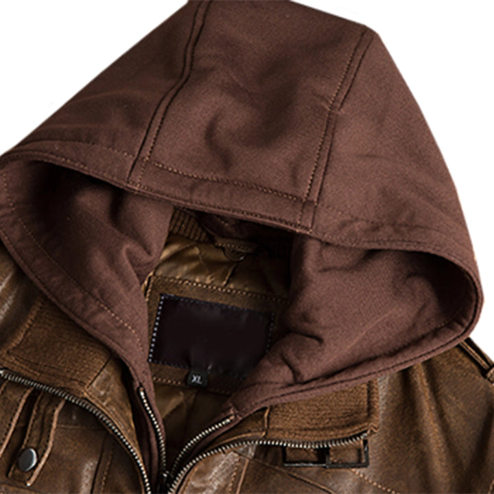 Brown Removable Hood Motorcycle Leather Jacket | Echo Leather