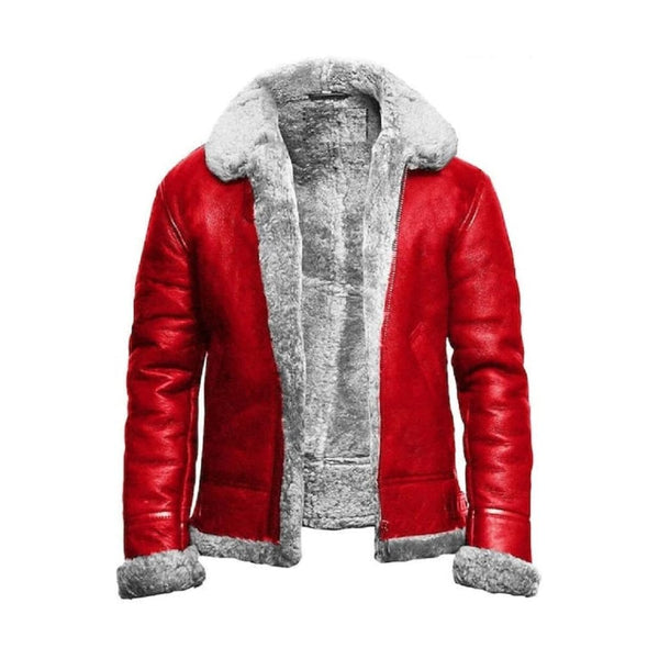 Christmas Red A2 Bomber Aviator Fur Leather Jacket | Echo Leather