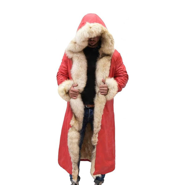 Christmas Red Leather Fur Shearling Trench Coat | Echo Leather