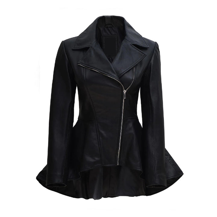 Clarissa Womens Black Peplum Leather Jacket | Leather Jacket