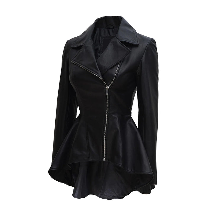 Clarissa Womens Black Peplum Leather Jacket | Leather Jacket