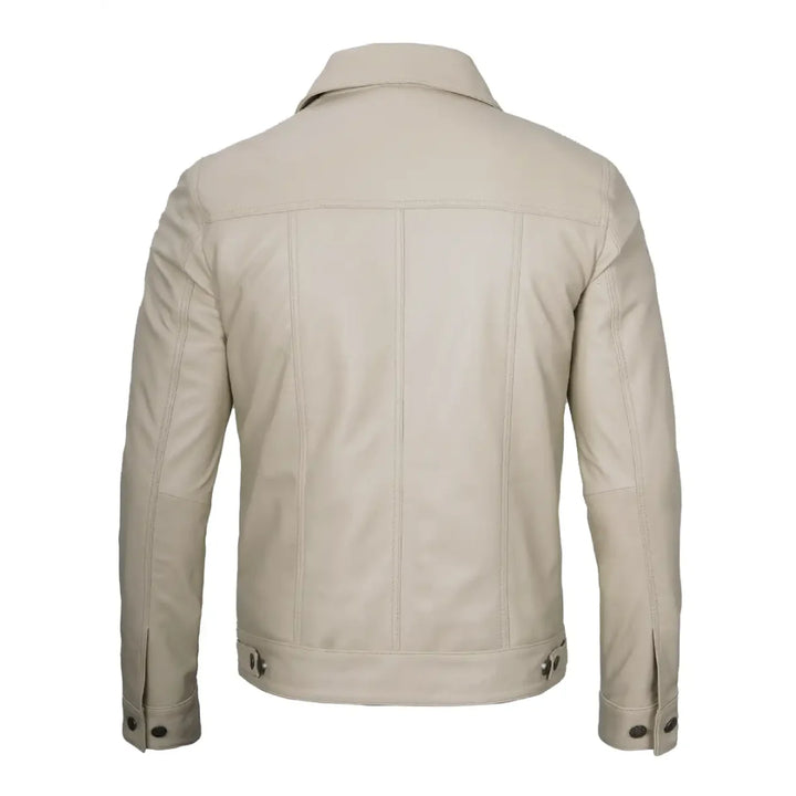 Classic Beige Real Leather Trucker Jacket | Echo Leather