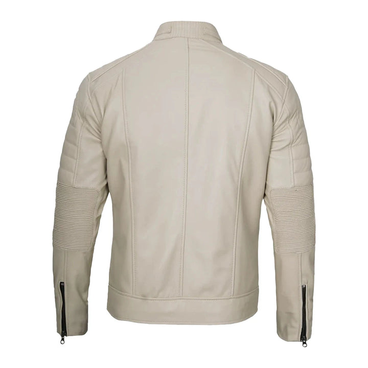 Men's Beige Biker Genuine Leather Jacket