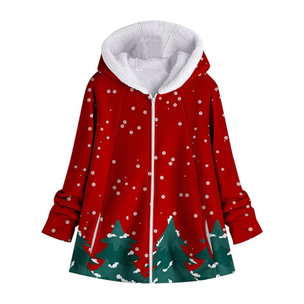 Fuzzy Xmas Print Outwear Fleece Coat | Echo Leather