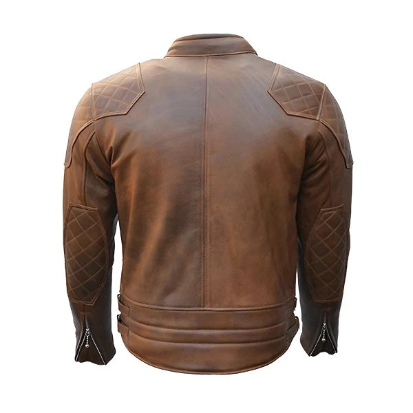 Men's Brown Quilted The 76 Cafe Racer Leather Jacket | Echo Leather