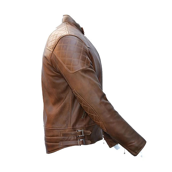 Men's Brown Quilted The 76 Cafe Racer Leather Jacket | Echo Leather