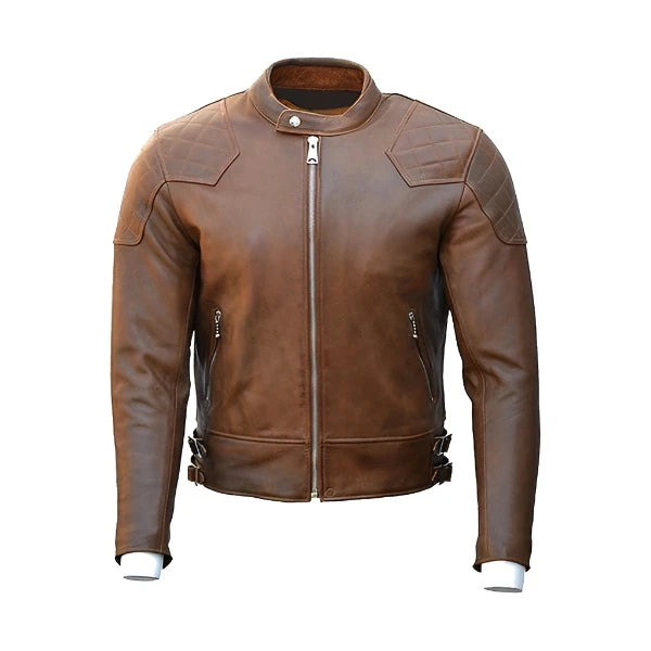 Men's Brown Quilted The 76 Cafe Racer Leather Jacket | Echo Leather