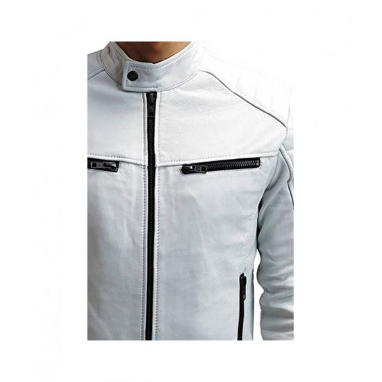 White Quilted Biker Genuine Leather Jacket | Echo Leather