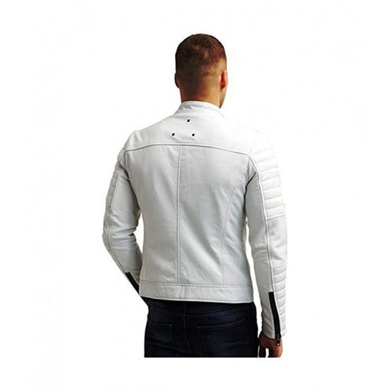 White Quilted Biker Genuine Leather Jacket | Echo Leather