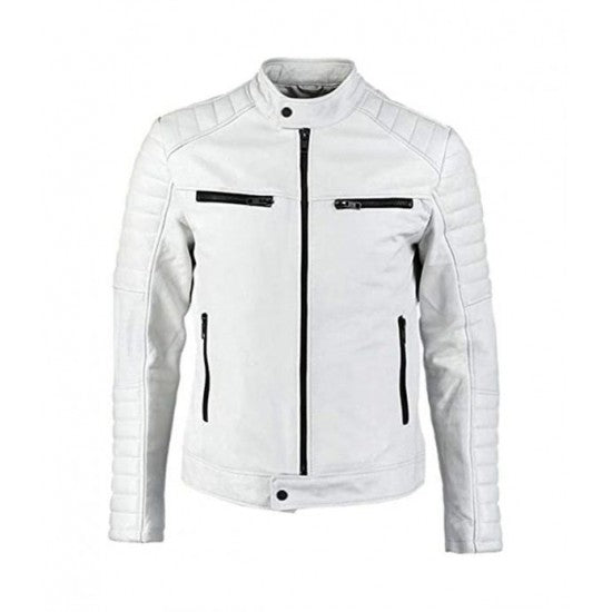 White Quilted Biker Genuine Leather Jacket | Echo Leather