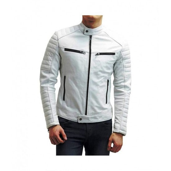 White Quilted Biker Genuine Leather Jacket | Echo Leather