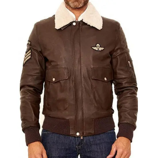 Men's Real Leather Brown Bomber Fur Collar Jacket | Echo Leather