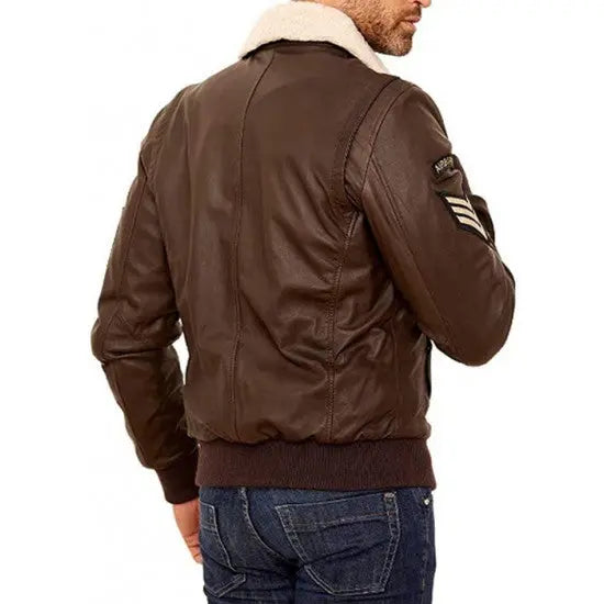 Men's Real Leather Brown Bomber Fur Collar Jacket | Echo Leather