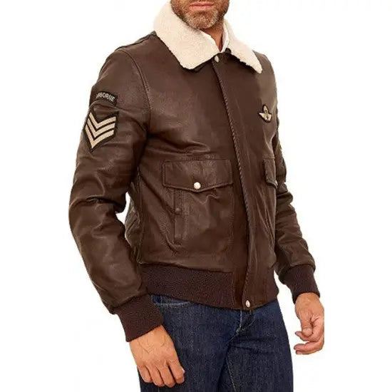 Men's Real Leather Brown Bomber Fur Collar Jacket | Echo Leather