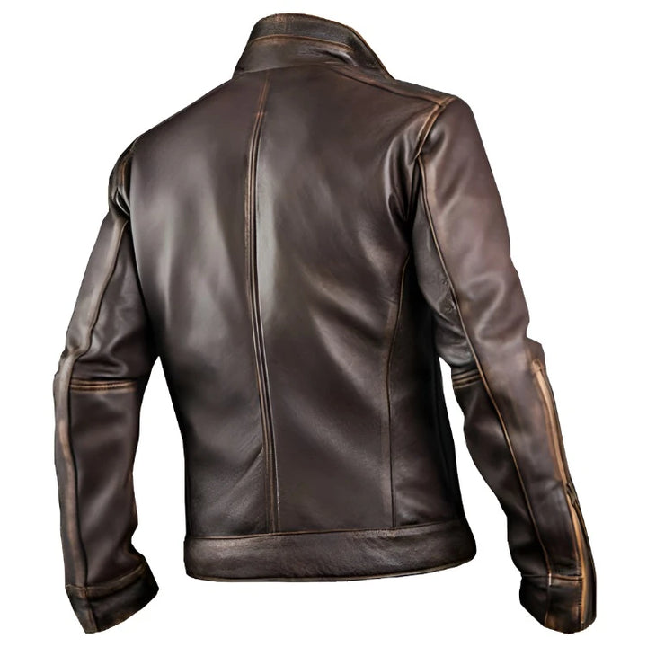 Men’s Vintage Cafe Racer Retro Biker Waxed Brown Leather Jacket | Echo Leather