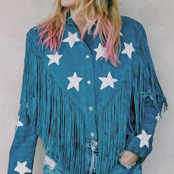 Taylor Swift Stars Fringes Blue Cotton Jacket