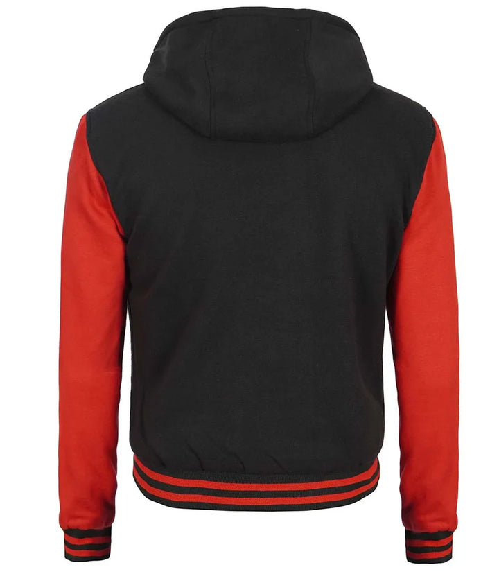 Red and Black Hooded Varsity Jacket | Echo Leather