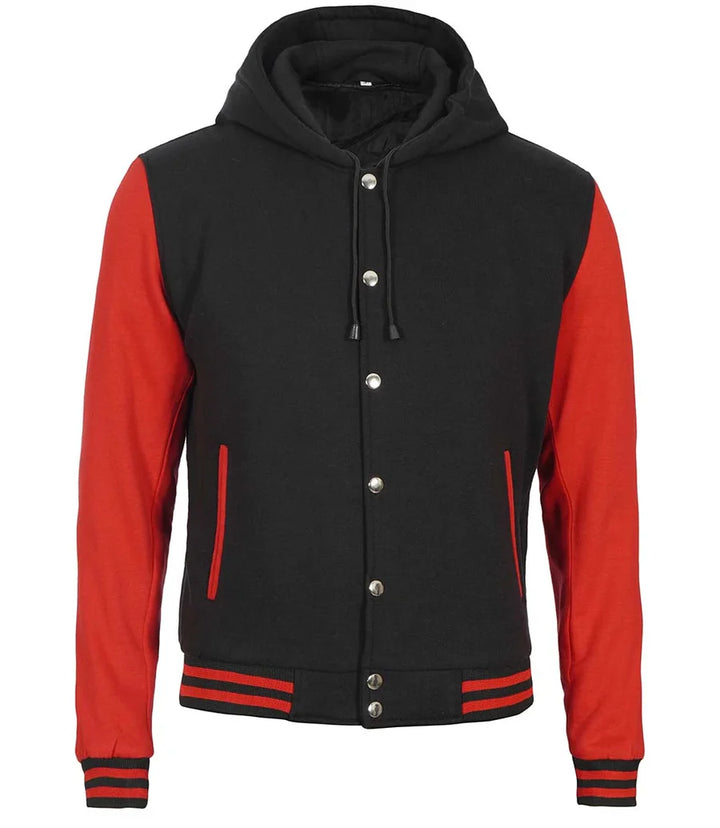 Red and Black Hooded Varsity Jacket | Echo Leather