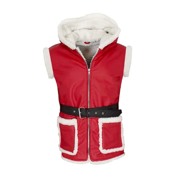 Santa Claus Christmas Hooded Red Leather Vest | Echo Leather