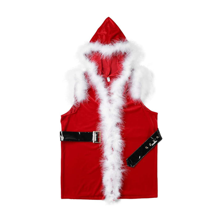 Santa Claus Costume Sleeveless Hooded Leather Jacket | Echo Leather