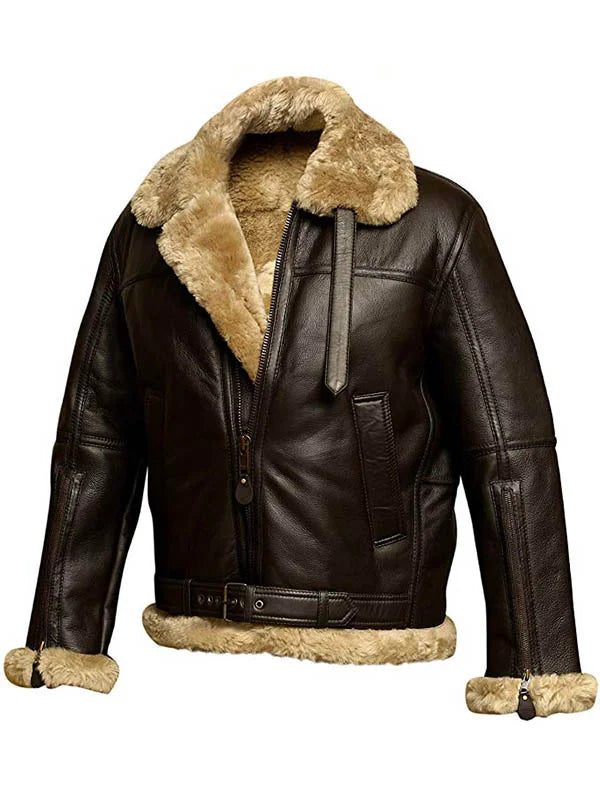 Tom Hardy Dunkirk Farrier Aviator Shearling Leather Jacket