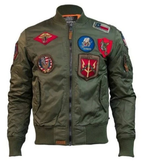 Top Gun Bomber Jacket With Patches | Echo Leather