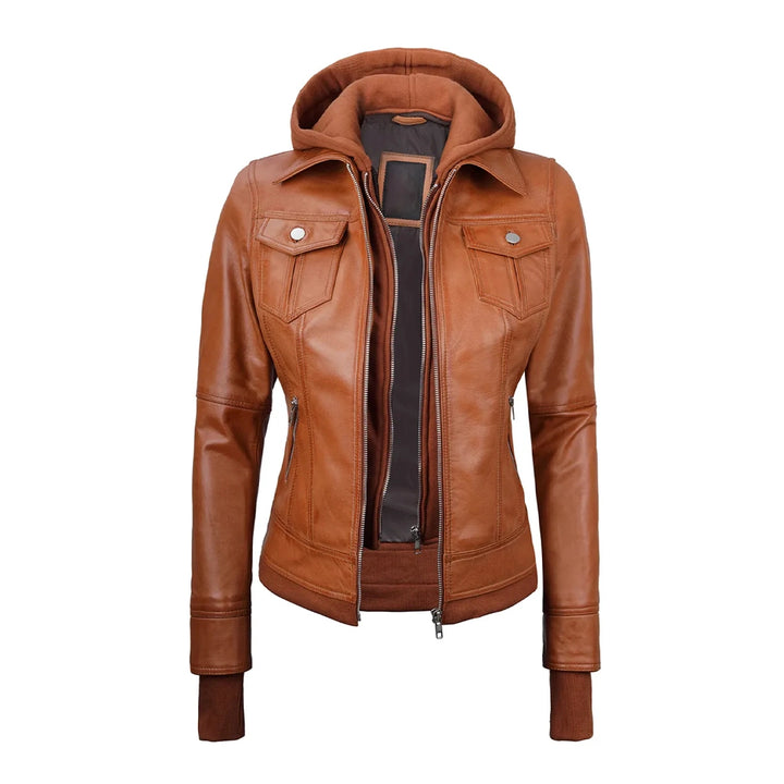 Tralee Womens Tan Wax Bomber Leather Jacket | Echo Leather