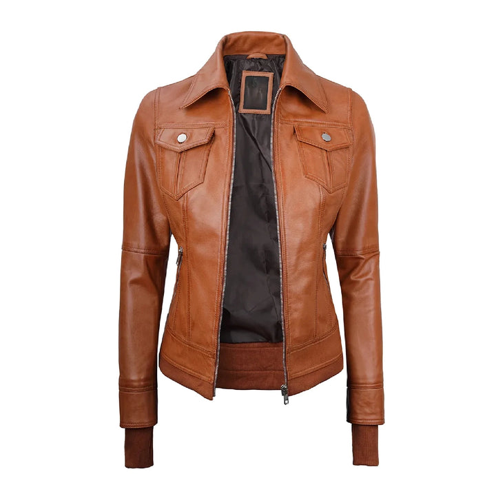 Tralee Womens Tan Wax Bomber Leather Jacket | Echo Leather