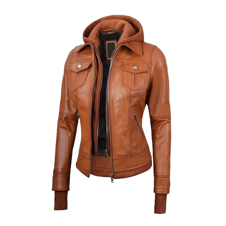 Tralee Womens Tan Wax Bomber Leather Jacket | Echo Leather