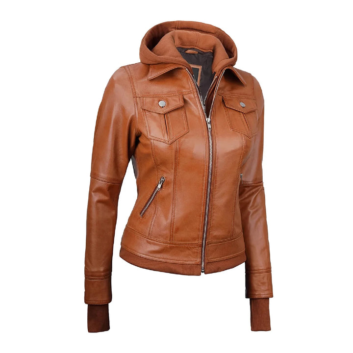 Tralee Womens Tan Wax Bomber Leather Jacket | Echo Leather