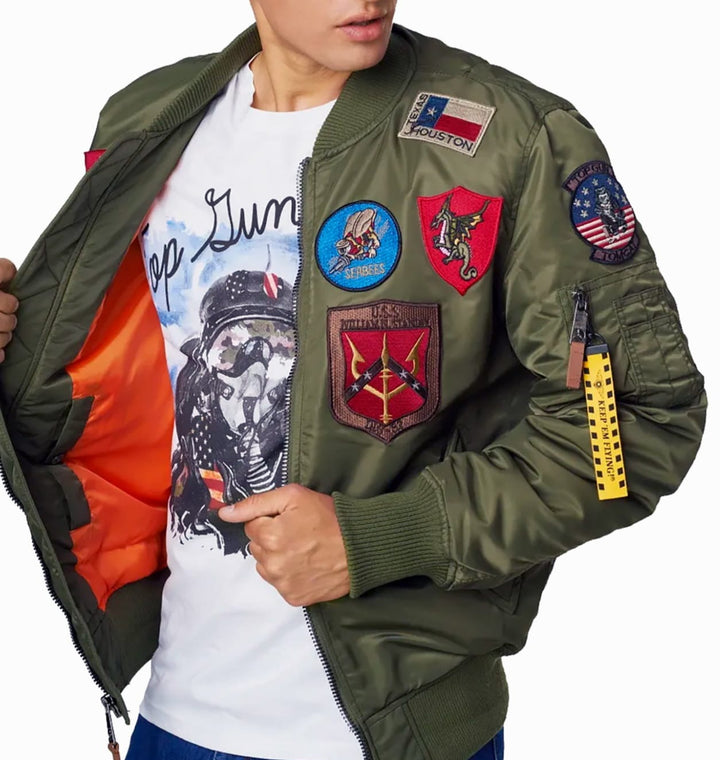 Top Gun Bomber Jacket With Patches | Echo Leather