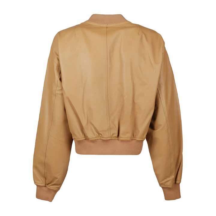 Women Tan Brown Bomber Leather Jacket | Leather Jacket