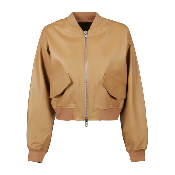 Women Tan Brown Bomber Leather Jacket | Leather Jacket