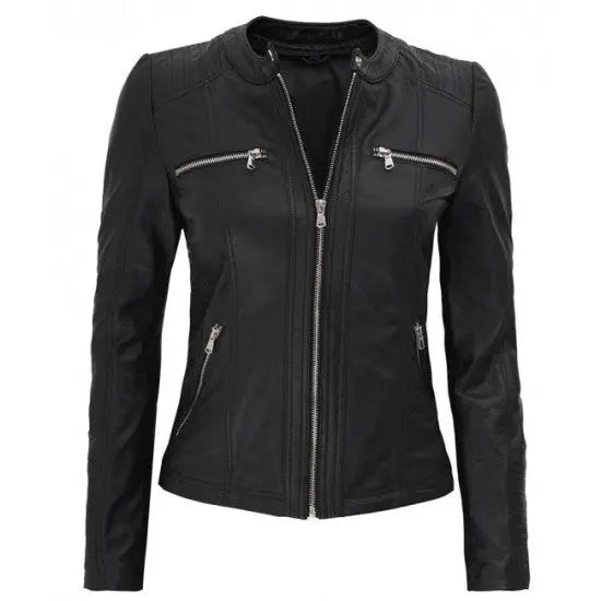 Women's Black Genuine Leather Hoodie Jacket | Echo Leather