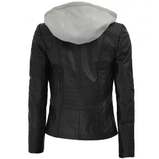 Women's Black Genuine Leather Hoodie Jacket | Echo Leather