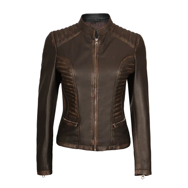 Womens Dark Brown Real Leather Jacket | Echo Leather