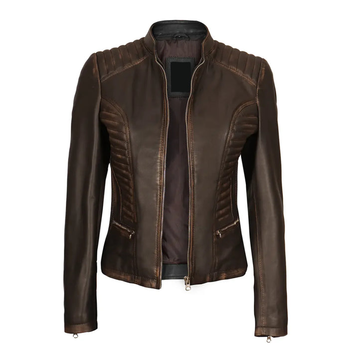 Womens Dark Brown Real Leather Jacket | Echo Leather