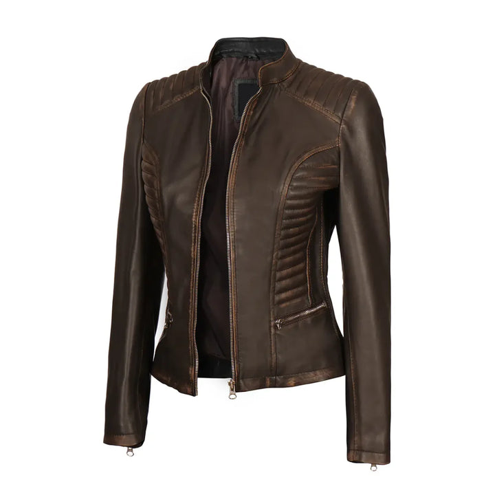 Womens Dark Brown Real Leather Jacket | Echo Leather