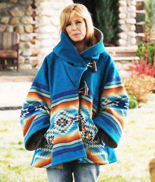 Yellowstone Beth Dutton Blue Hooded Semi Cloak Coat