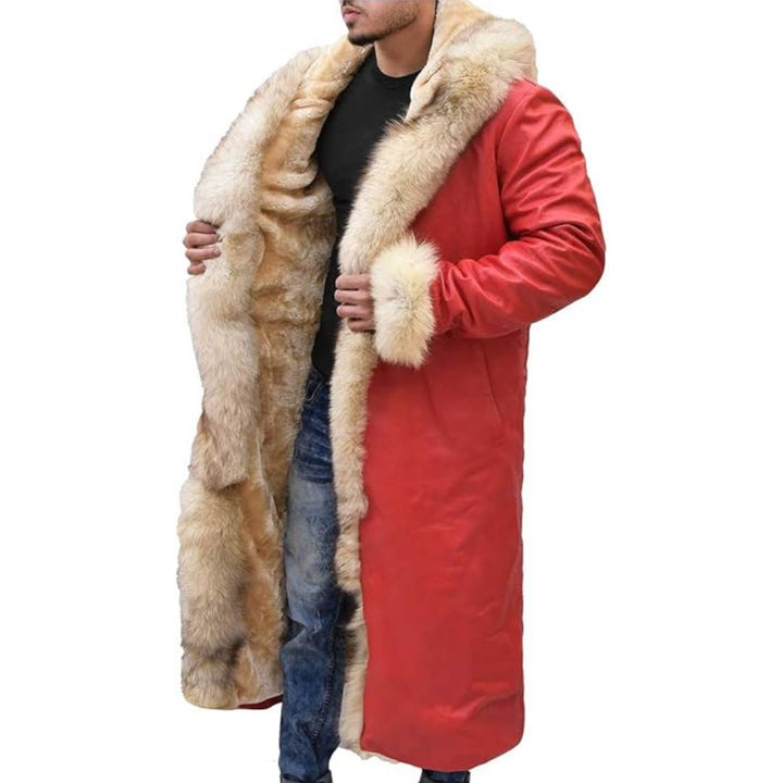 Christmas Red Leather Fur Shearling Trench Coat | Echo Leather