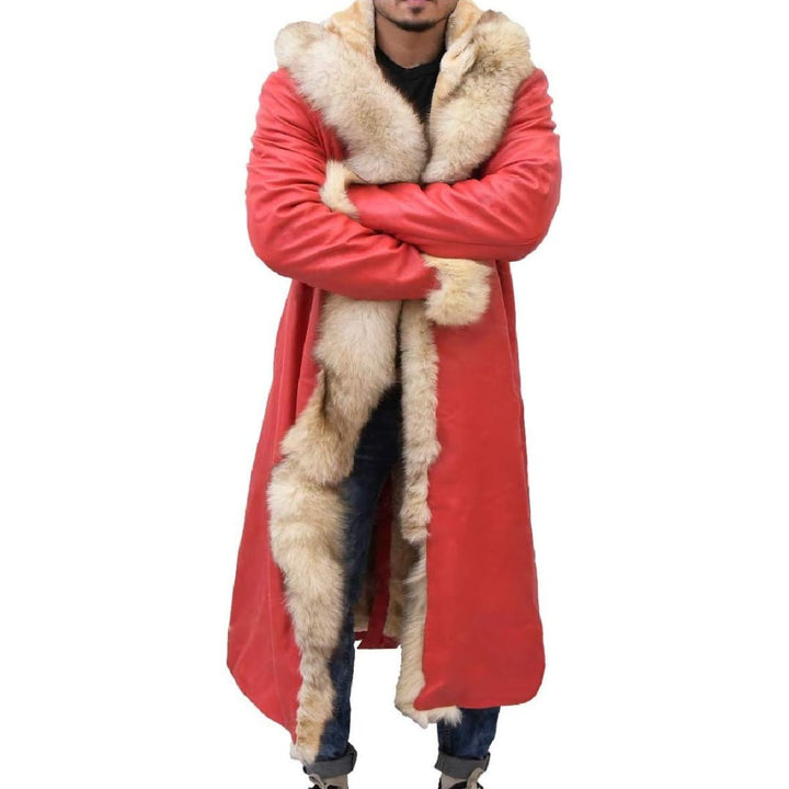 Christmas Red Leather Fur Shearling Trench Coat | Echo Leather