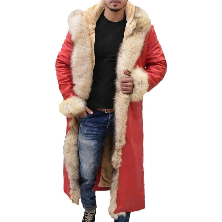 Christmas Red Leather Fur Shearling Trench Coat | Echo Leather