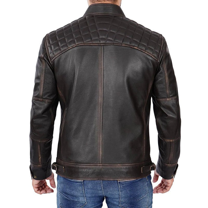 Dark Brown Cafe Racer Leather Jacket For Men - Echo Leather